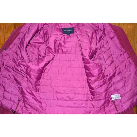 Lands’ End Women’s Hooded Jacket Size XL Raspberry Red Waterproof Wind Coat - Picture 6 of 7